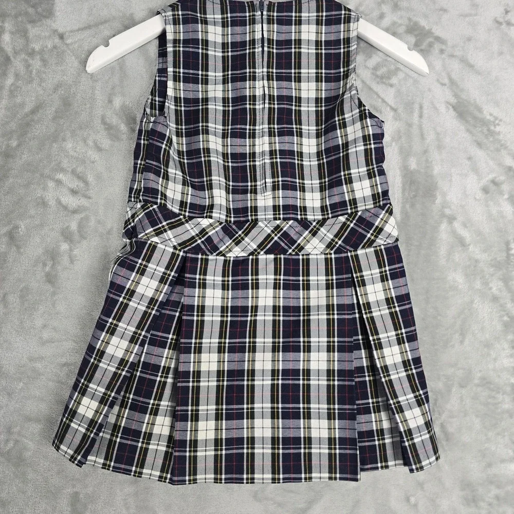 Dennis Uniforms Girls Size‎ G3 Dress Blue Green White Plaid V-Neck Pleated
